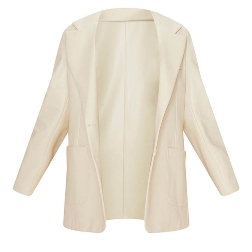 Cream Faux Leather oversized pocket blazer, Size US 10